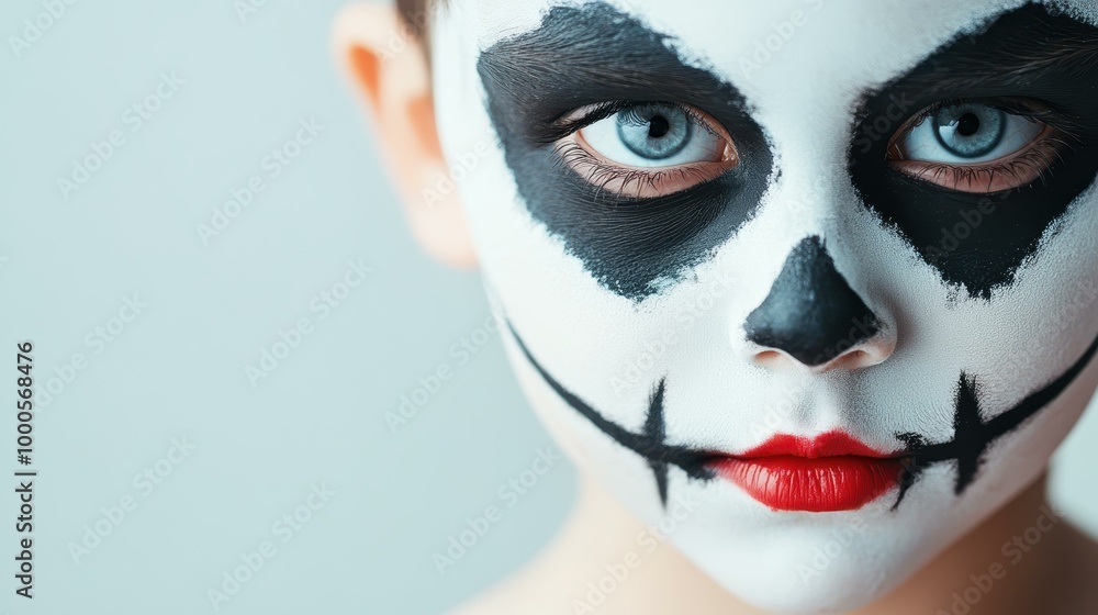 A clever boy dressed as a spooky villain for Halloween, showcasing a vibrant costume and creative makeup against a clear backdrop. A clever boy dressed as a spooky villain for Halloween, showcasing a vibrant costume and creative makeup against a clear backdrop.