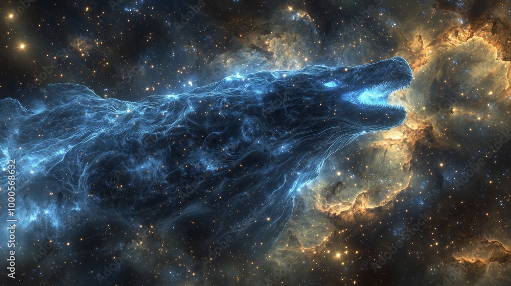 Celestial Dragon Swimming Through Cosmic Scene Celestial Dragon Swimming Through Cosmic Scene