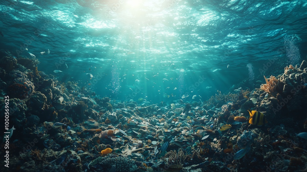 Fototapeta premium Floating Plastic Waste in Deep Ocean Waters