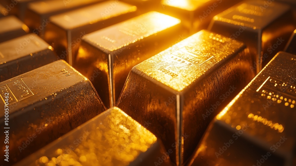 Close-Up of Stacked Gold Bars Reflecting Light Close-Up of Stacked Gold Bars Reflecting Light