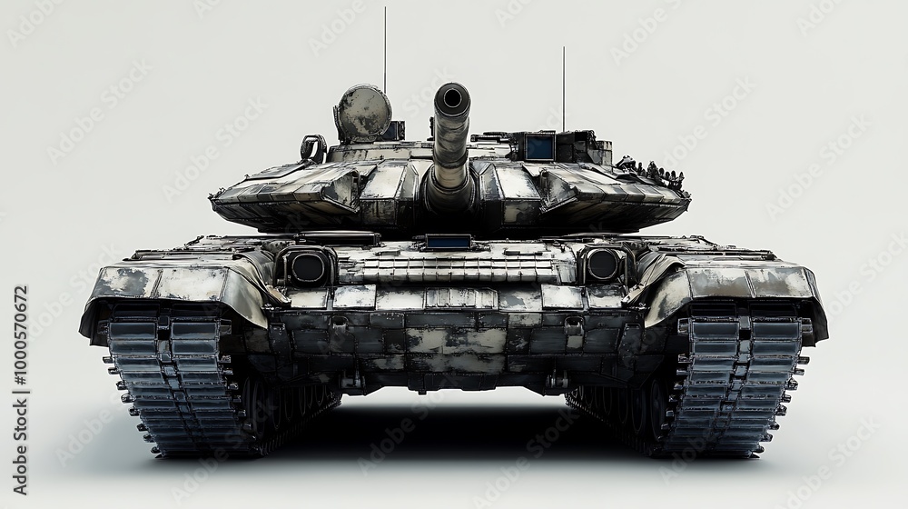 Camouflaged Military Tank in a Studio Setting Camouflaged Military Tank in a Studio Setting