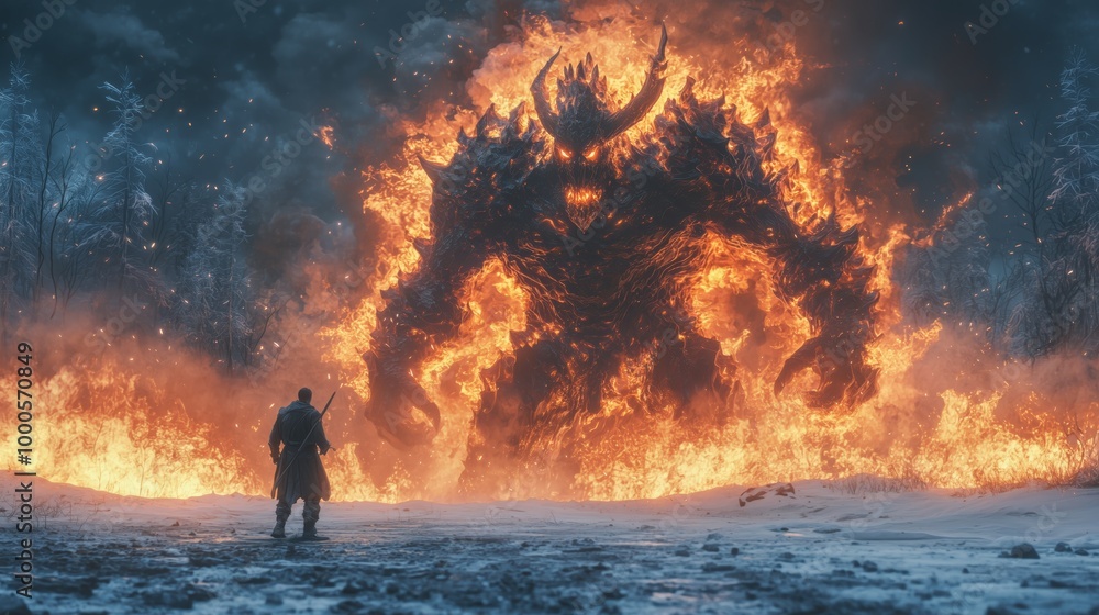 Epic Battle Against a Massive Fire Golem
