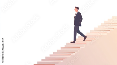 Business leader ascending staircase, success metaphor, flat vector illustration, isolated on white background 