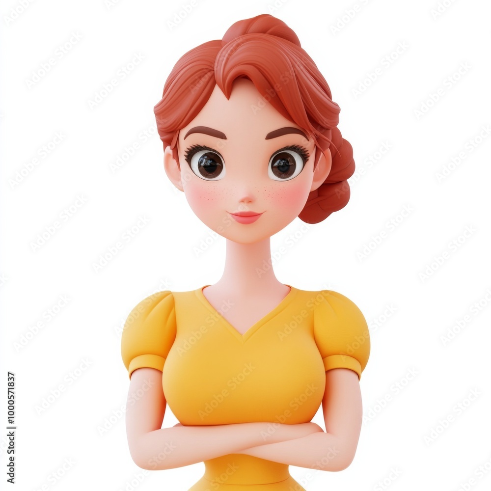 confident woman with red hair character 3d icon in cartoon style confident woman with red hair character 3d icon in cartoon style