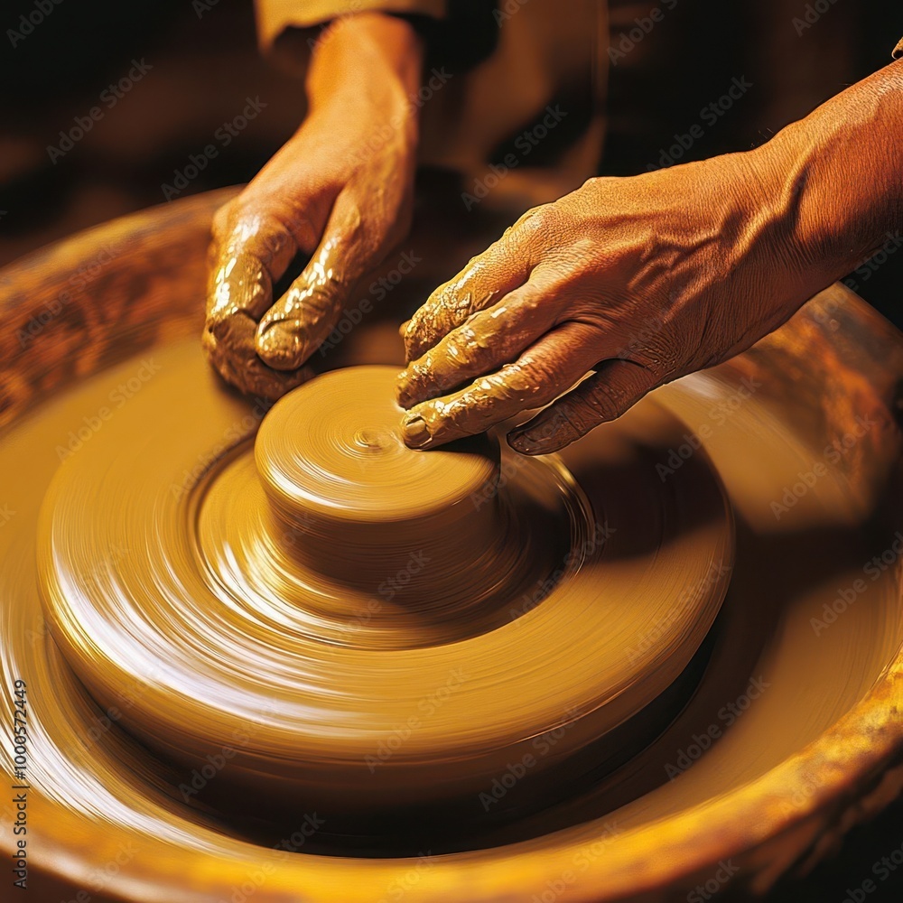 A traditional Japanese pottery wheel in motion A traditional Japanese pottery wheel in motion