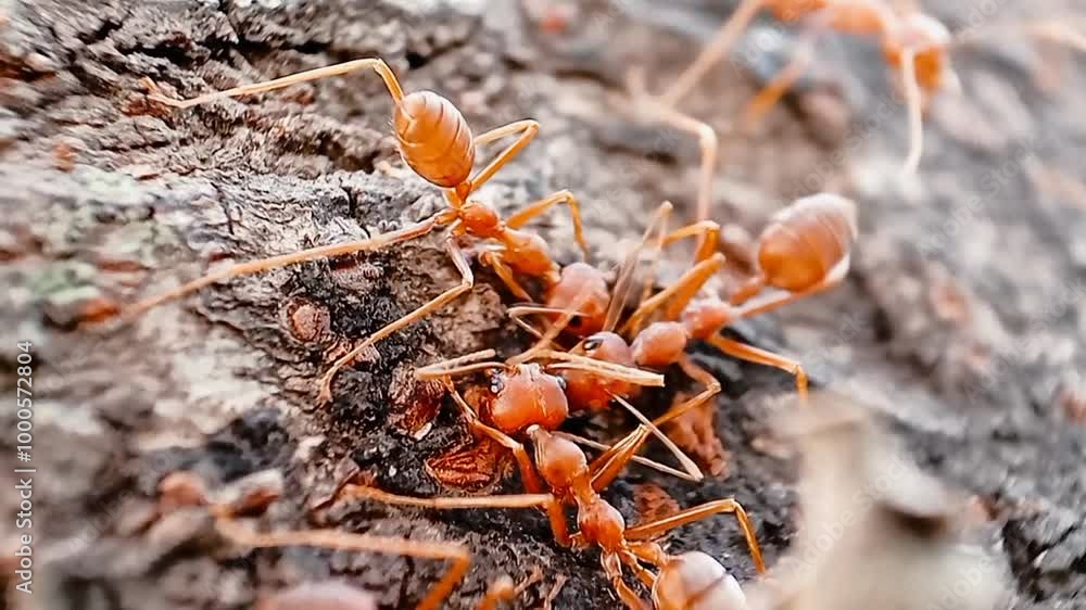Close up of a red weaver ant on a white rope. Close up of a red weaver ant on a white rope.