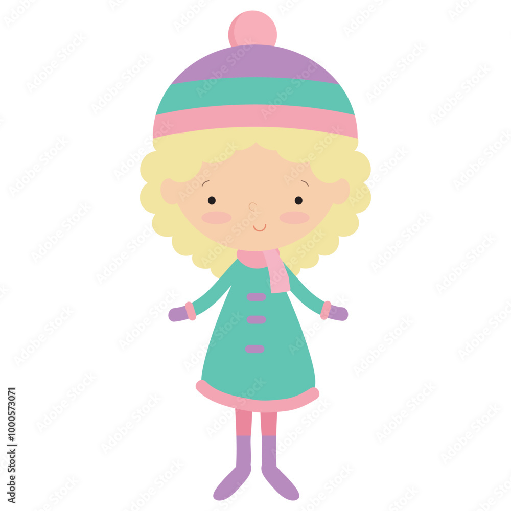 Cute little winter girl vector cartoon flat style illustration Cute little winter girl vector cartoon flat style illustration