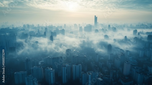 Aerial View of Cityscape Covered in Smog