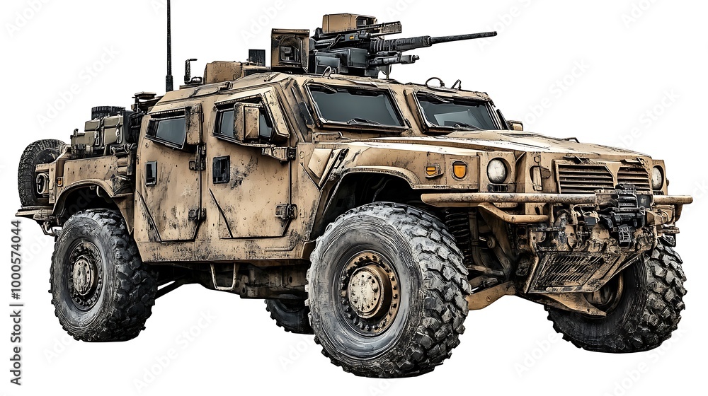 Military Humvee with Machine Gun on a White Background Military Humvee with Machine Gun on a White Background