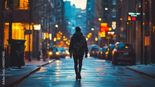 Lone Figure Walking Through Minimalist City Streets