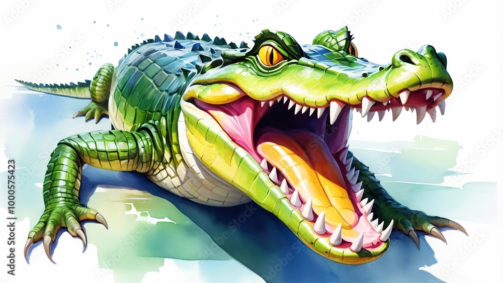 Fototapeta premium Watercolor painting of a Crocodile