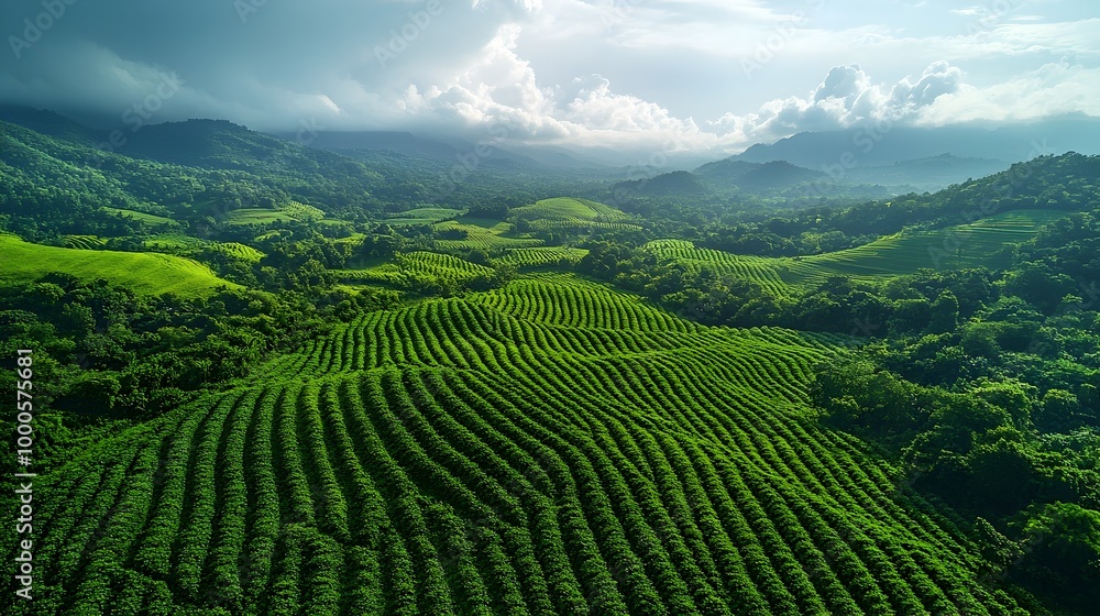 Lush and Harmonious Agricultural Landscape Captured by Drone Survey Lush and Harmonious Agricultural Landscape Captured by Drone Survey