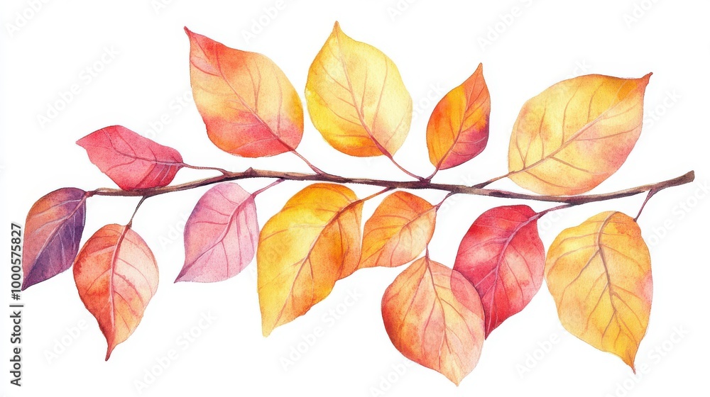 Fototapeta premium Watercolor Autumn Leaves Branch Isolated on White Background