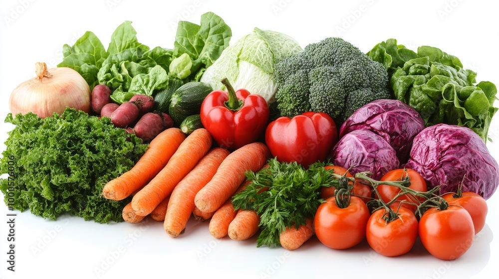 Fresh Mixed Vegetables Assortment on White Background Fresh Mixed Vegetables Assortment on White Background