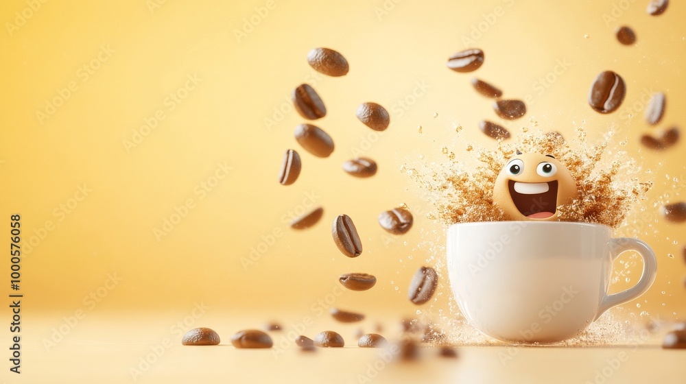 Obraz premium Joyful Coffee Bean Character in Cup