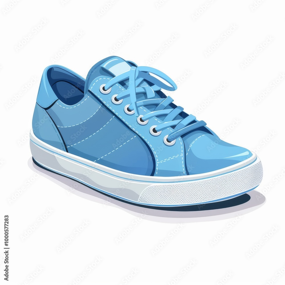 A blue shoe with a white sole and a blue laces A blue shoe with a white sole and a blue laces