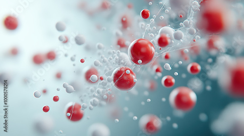 Wallpaper Mural Abstract representation of molecules with red and white spheres, interconnected by lines, floating in a bluish background. A visual depiction of molecular science. Torontodigital.ca