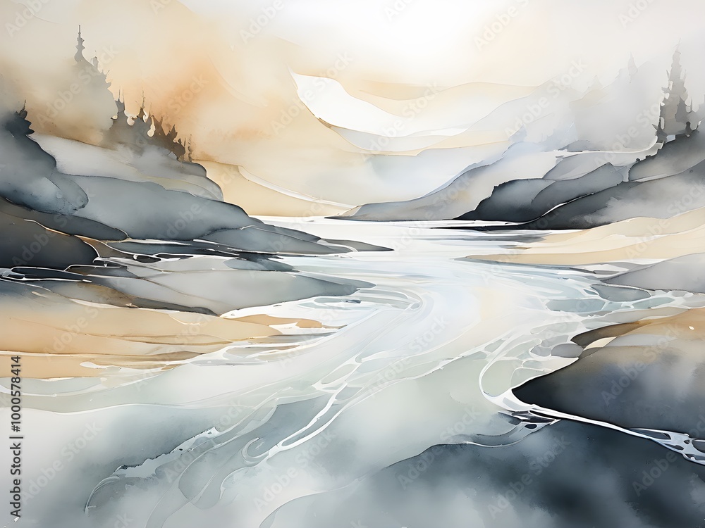 Misty morning on the river. Abstract Misty morning on the river. Abstract