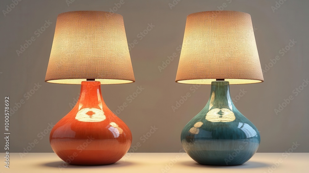 Japanese ceramic lamp flat design front view home decor style 3D render Triadic Color Scheme Japanese ceramic lamp flat design front view home decor style 3D render Triadic Color Scheme