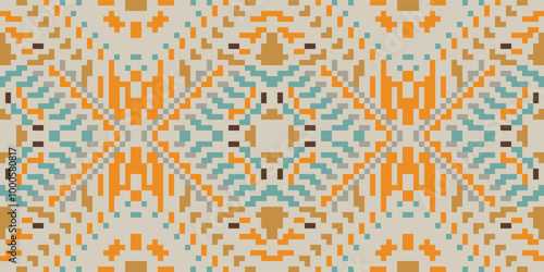 Turkish Ikat Pattern Curtainsfolk Embroidery, Aztec Geometric Ornament Print. Design for Carpet, Wallpaper, Clothing, Wrapping, Fabric