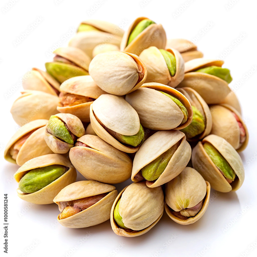 Spicy tasty roasted pistachio isolated on white background Spicy tasty roasted pistachio isolated on white background