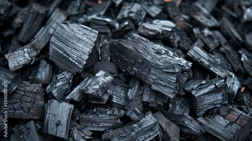 Charred Textured Black Charcoal Fuel Fragments and Debris Abstract Background Charred Textured Black Charcoal Fuel Fragments and Debris Abstract Background