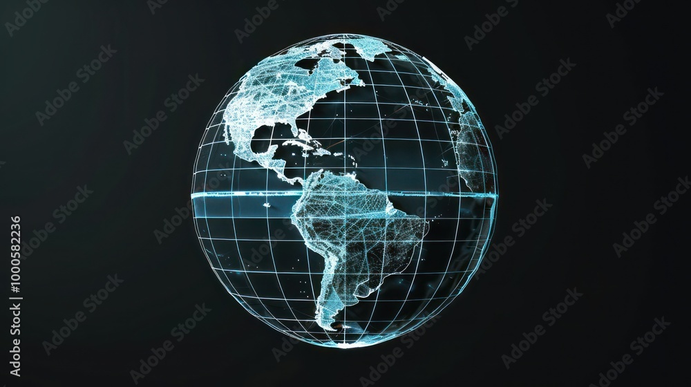 Naklejka premium Simple Wireframe Globe with No Continents | 8K Geometric Globe, Abstract World Map, Global Design