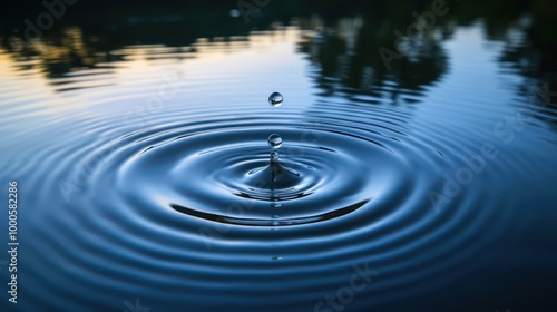 Single Water Droplet Causing Ripples in Calm Water | 8K High-Definition Nature Scene Capturing Tranquility, Reflection, and Ripple Effect