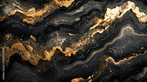 Cool wallpapers. Rivers of gold frozen in black lava. The volcanic pattern. Gold flecks in a black cosmic background. The luxurious black and gold pattern is very complex and detailed