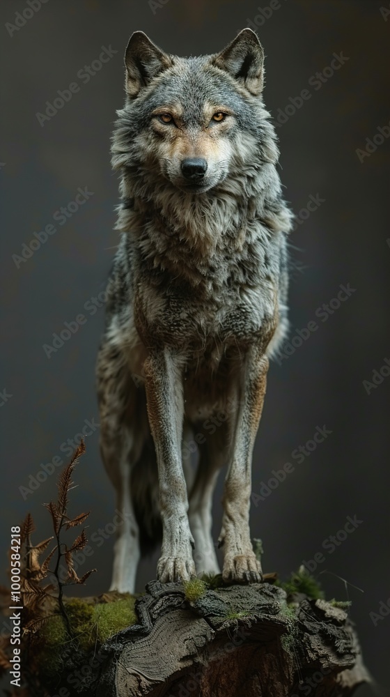 Fototapeta premium Majestic Grey Wolf Portrait in the Forest