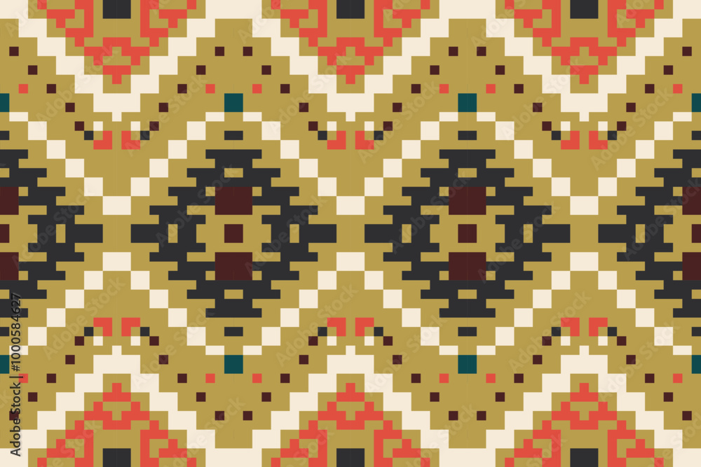 Fototapeta premium Native Patterns Simple Islamic Patternfolk Embroidery, Aztec Geometric Ornament Print. Design for Carpet, Wallpaper, Clothing, Wrapping, Fabric