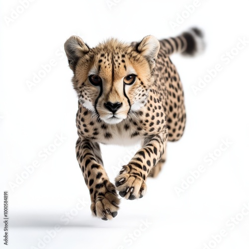 A dynamic image of a cheetah in mid-stride, showcasing its agility and grace, perfect for wildlife and nature themes.