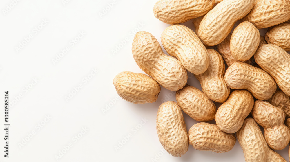 A pile of unshelled peanuts displayed on a white background, showcasing their textured and natural appearance. A pile of unshelled peanuts displayed on a white background, showcasing their textured and natural appearance.