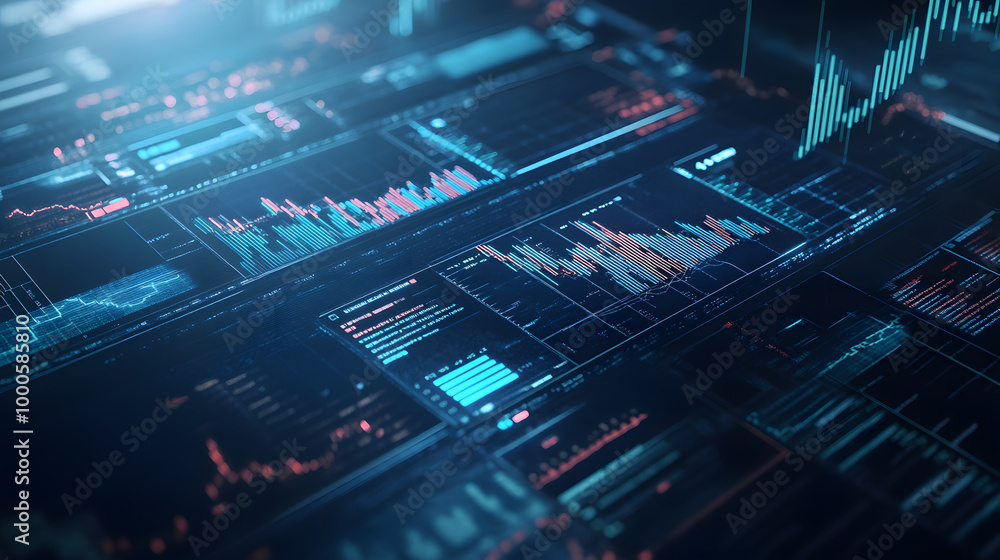 A blurred background with a blue finance graph and investment bar, showcasing growth and success in the market with technology currency reports chart. Business stock world economy AI computer world A blurred background with a blue finance graph and investment bar, showcasing growth and success in the market with technology currency reports chart. Business stock world economy AI computer world