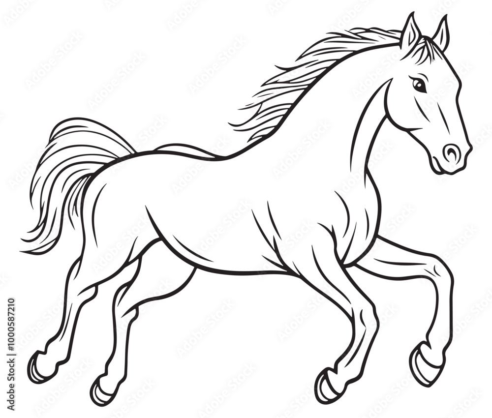 Horse silhouette isolated on white, Jumping outline horse, Horse animal vector Horse silhouette isolated on white, Jumping outline horse, Horse animal vector