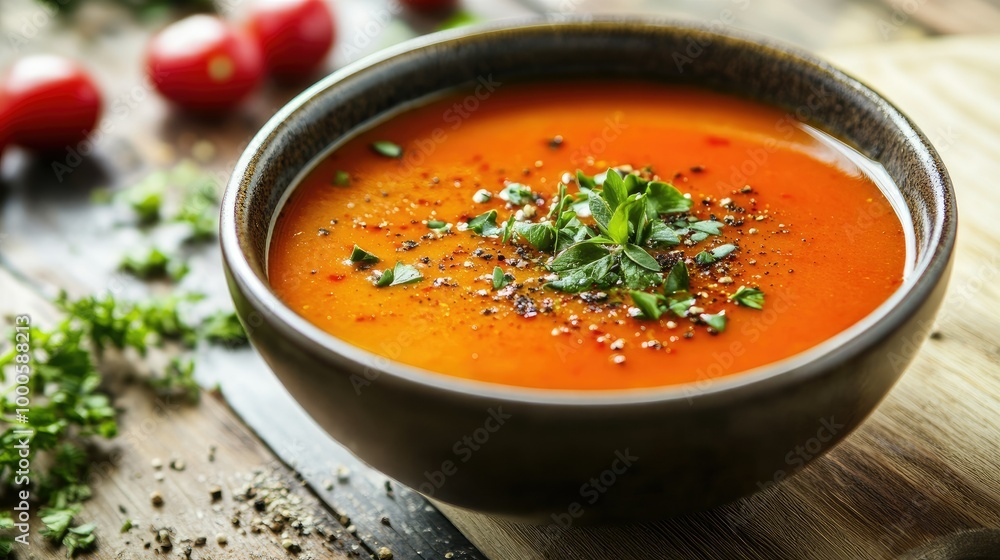 Vibrant Vegetable Soup in a Decorative Bowl Vibrant Vegetable Soup in a Decorative Bowl