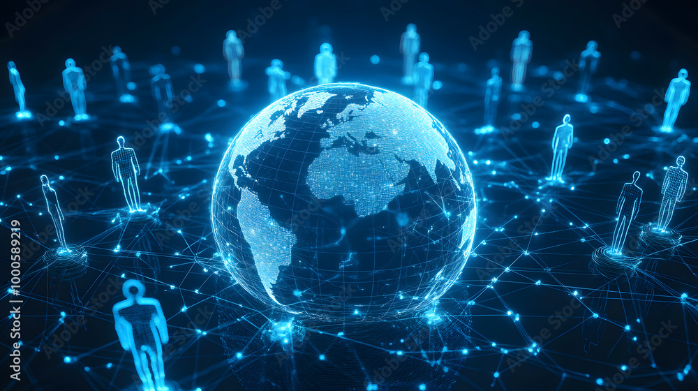 Fototapeta premium Business network diverse group of people connection connected digital technological communication interaction world global internet web AI relation bonding online