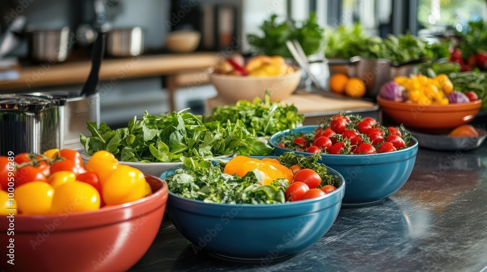 Obraz premium Colorful Ingredients for Fresh Salad Making