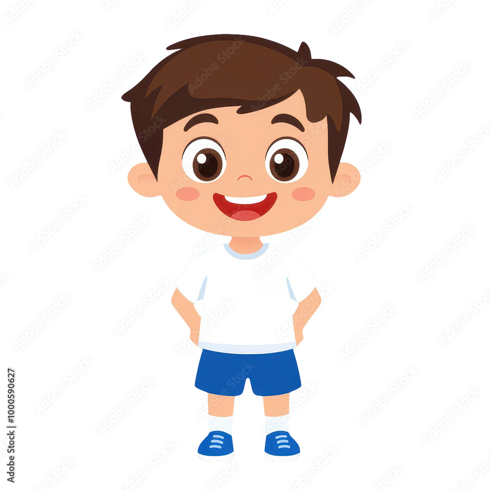An endearing illustration of a chubby toddler with bright eyes and brown hair, dressed in blue shorts and a white tee. An endearing illustration of a chubby toddler with bright eyes and brown hair, dressed in blue shorts and a white tee.
