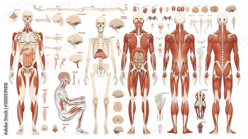 Detailed Anatomical Diagram of the Human Body Structure and Muscle System photo