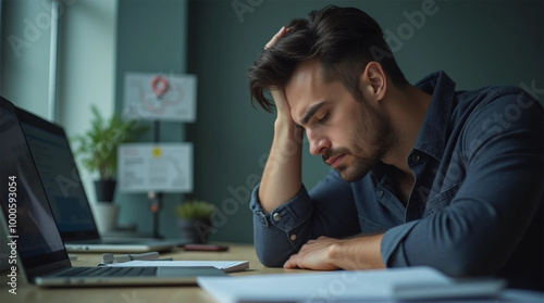 Exhausted business executive sleeping in the office	