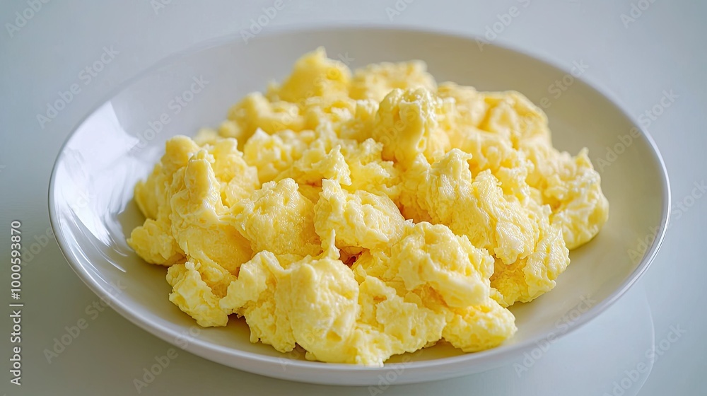 Fluffy Scrambled Eggs with Butter on a White Plate Fluffy Scrambled Eggs with Butter on a White Plate