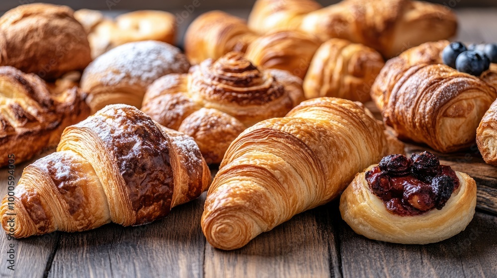 Freshly Baked Pastries on a Wooden Table Freshly Baked Pastries on a Wooden Table