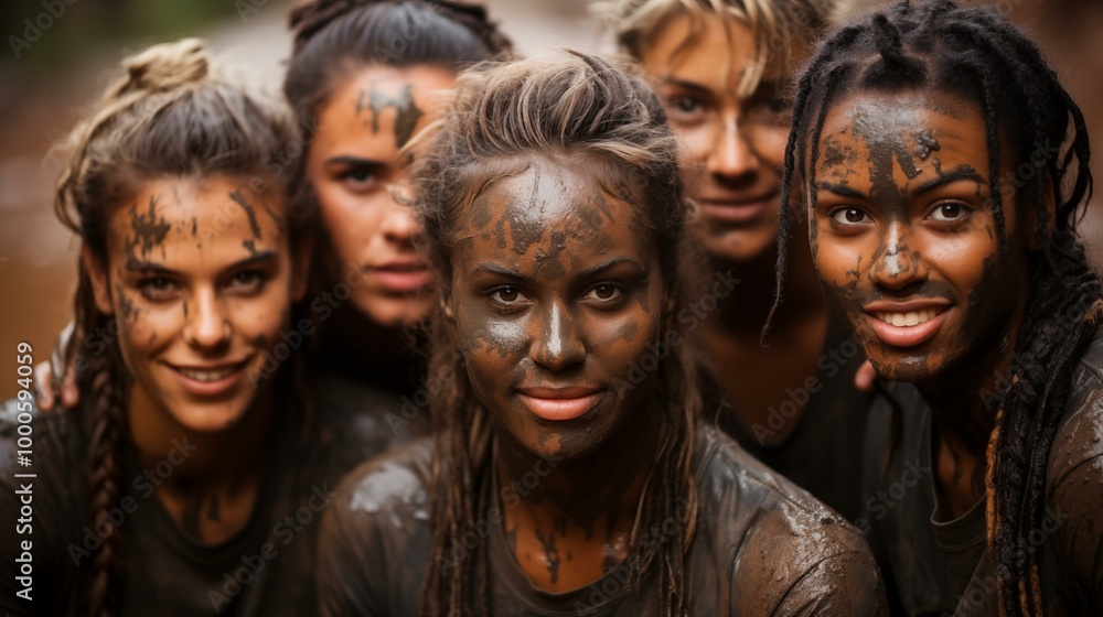 A group of people are covered in mud and dirt A group of people are covered in mud and dirt