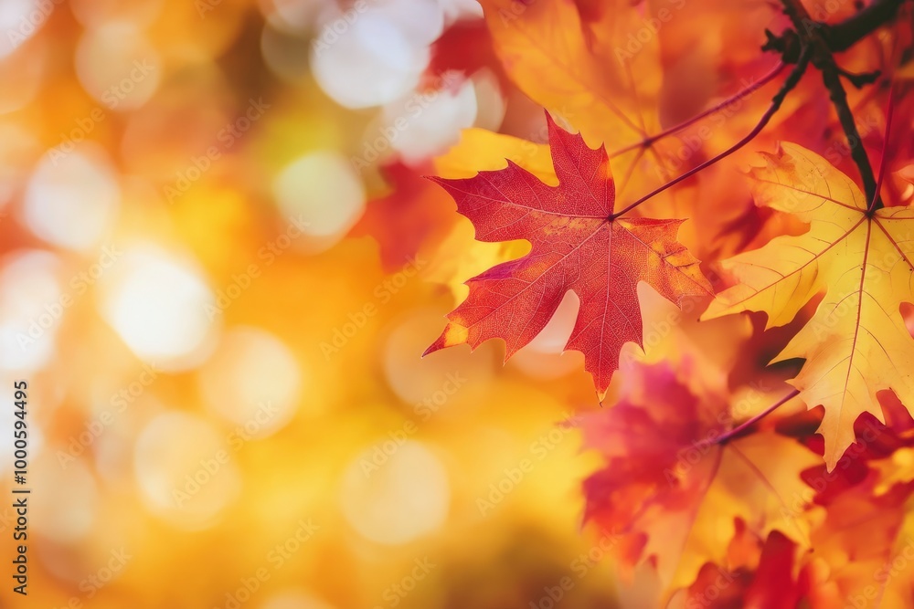 Beautiful autumn background of red and yellow maple leaves on the tree, selective focus - generative ai Beautiful autumn background of red and yellow maple leaves on the tree, selective focus - generative ai