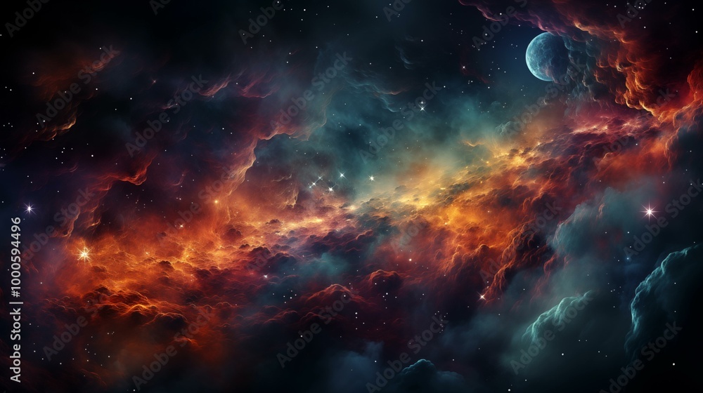 Fototapeta premium A colorful galaxy with a bright red star in the center
