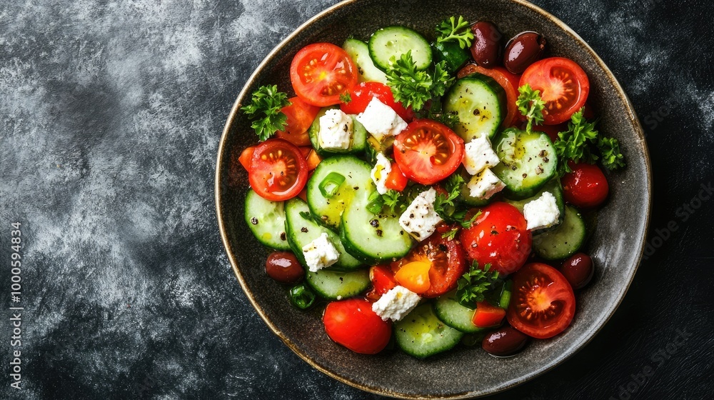 Fresh Greek Salad with Vegetables and Feta Cheese Fresh Greek Salad with Vegetables and Feta Cheese