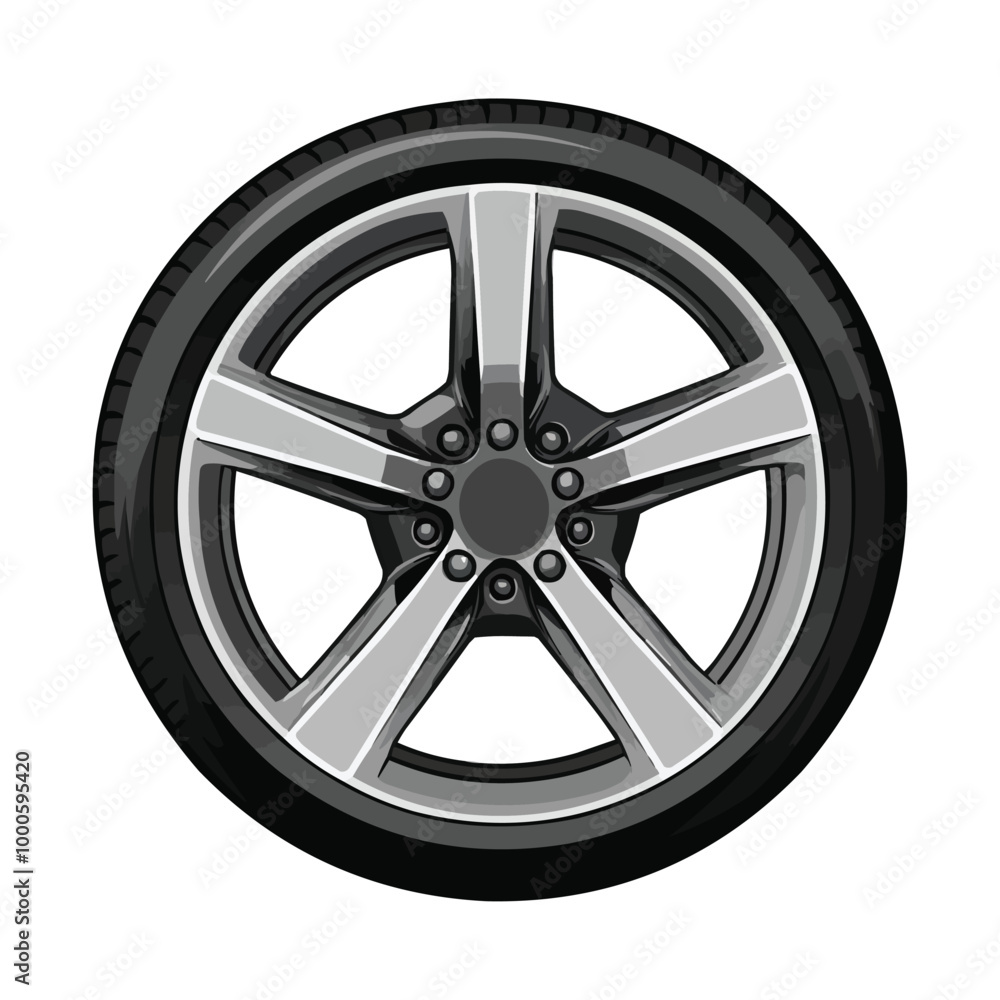 A flat vector of an automotive wheel with no background A flat vector of an automotive wheel with no background