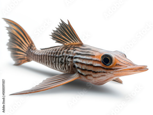 Striped Red Sea Bass Fish Isolated on White Background