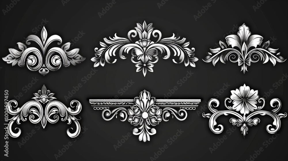 Fototapeta premium Elegant Baroque Ornamental Floral Decorative Patterns and Scrollwork